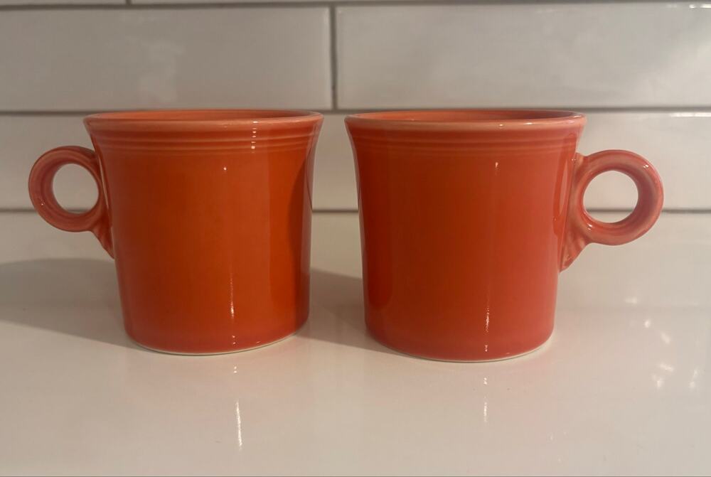 Pair of Fiesta Ware Orange/Salmon/Persimmon Coffee Mugs Homer Laughlin USA